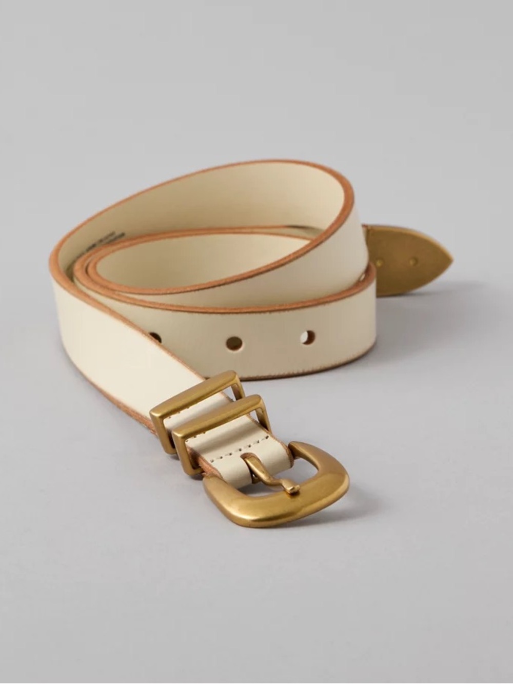 Cream 100% Leather Belt with Brass Buckle - American Eagle